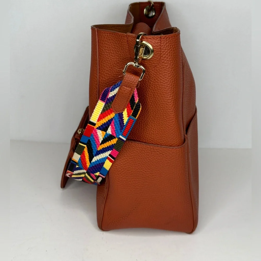 Hobo Bucket Bag Reversible Colorful Strap Matching Small Pouch Top Magnetic Snap